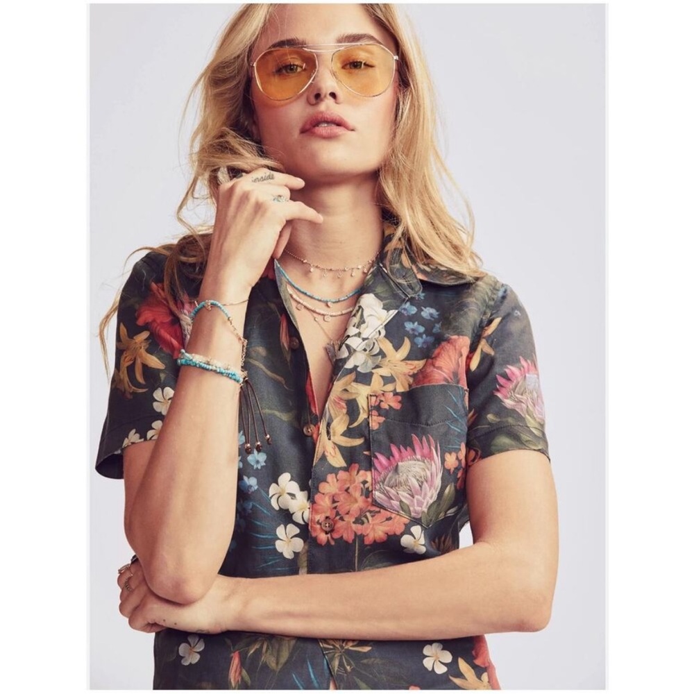 Mother exotic florals button down camp shirt